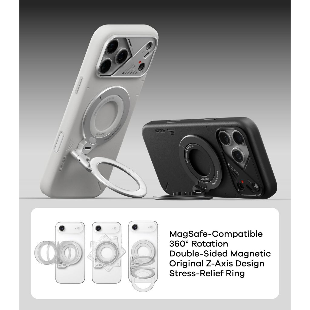 Giá Đỡ Điện Thoại Kiêm Vòng Cầm Tay Nam Châm Xoay Đa Hướng 360° Tương Thích MagSafe Hợp Kim Nhôm Gắn Nam Châm Hai Mặt Màu Đen