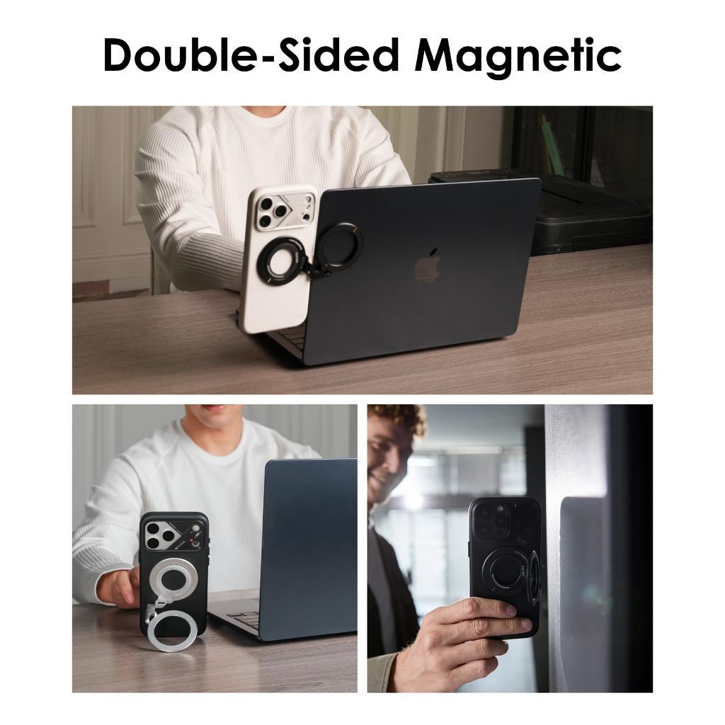 Giá Đỡ Điện Thoại Kiêm Vòng Cầm Tay Nam Châm Xoay Đa Hướng 360° Tương Thích MagSafe Hợp Kim Nhôm Gắn Nam Châm Hai Mặt Màu Đen