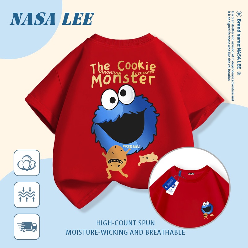 [Giao hàng trong ngày] Áo thun Cotton trắng nguyên chất thoáng khí cho trẻ em NASA Phim hoạt hình Sesame Street In hình hợp thời trang 3-16 tuổi Bé trai bé gái tay ngắn thông thường