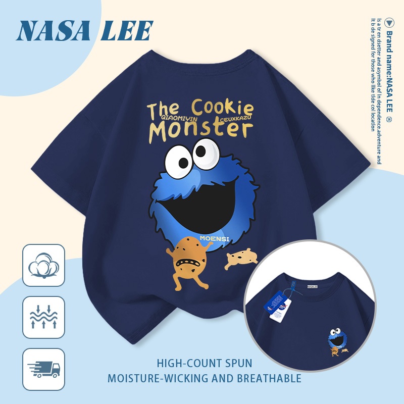 [Giao hàng trong ngày] Áo thun Cotton trắng nguyên chất thoáng khí cho trẻ em NASA Phim hoạt hình Sesame Street In hình hợp thời trang 3-16 tuổi Bé trai bé gái tay ngắn thông thường