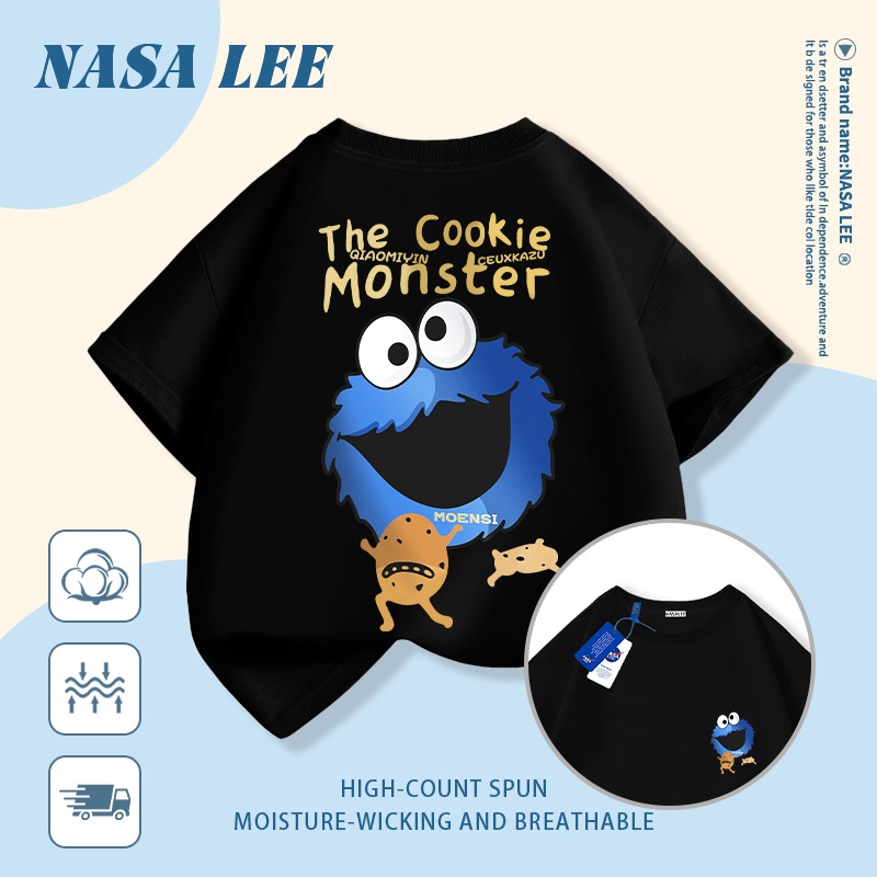 [Giao hàng trong ngày] Áo thun Cotton trắng nguyên chất thoáng khí cho trẻ em NASA Phim hoạt hình Sesame Street In hình hợp thời trang 3-16 tuổi Bé trai bé gái tay ngắn thông thường