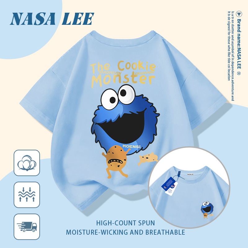 [Giao hàng trong ngày] Áo thun Cotton trắng nguyên chất thoáng khí cho trẻ em NASA Phim hoạt hình Sesame Street In hình hợp thời trang 3-16 tuổi Bé trai bé gái tay ngắn thông thường