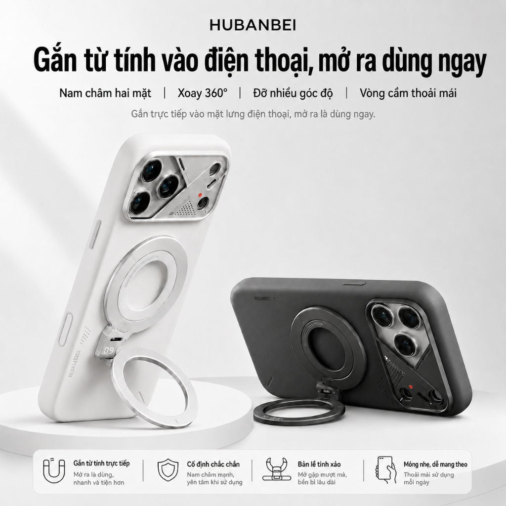 Giá Đỡ Điện Thoại Kiêm Vòng Cầm Tay Nam Châm Xoay Đa Hướng 360° Tương Thích MagSafe Hợp Kim Nhôm Gắn Nam Châm Hai Mặt Màu Đen