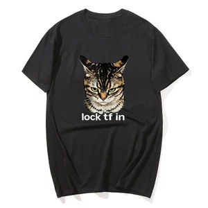 Khóa tf Trong Mèo Áo Người Vintage Áo Mùa Hè Cổ Tròn Hipster Tee Áo in Quần Áo Quá Khổ