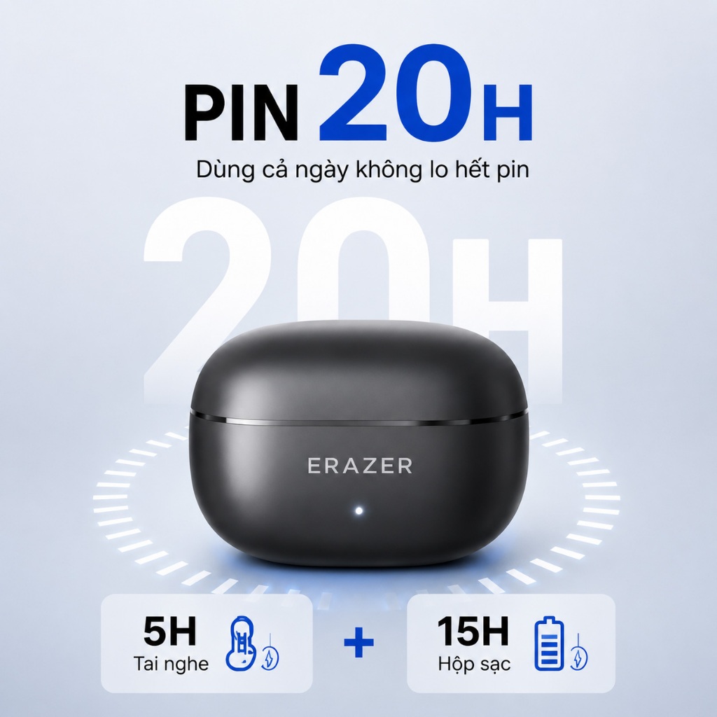 Tai Nghe Bluetooth Không Dây ERAZER EP210 Pro TWS, Bass Mạnh, Pin 20H, Đeo Êm, Mic Gọi Rõ