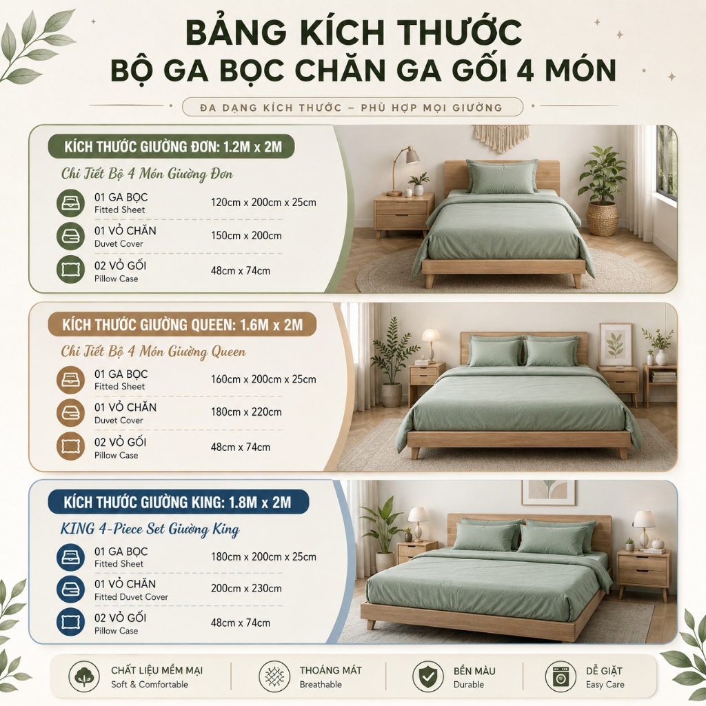 Bộ Chăn Ga Gối 4 Món Sọc Xanh Lá Mát Mẻ, Sẵn Kho, Ship Miễn Phí, Mềm Mại Thoáng Khí