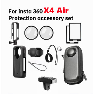 Bộ phụ kiện bảo vệ cho Insta360 X4 Bảo vệ ống kính không khí Bảo vệ màn hình Vỏ silicon Khung lồng Túi lưu trữ Bộ chuyển đổi từ tính Bộ bảo vệ dây buộc cổ tay chống mất