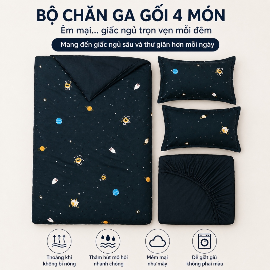 Hàng Sẵn Bộ Drap 4 Món Phong Cách Vũ Trụ | Miễn Phí Ship + Giao Nhanh + Giảm Giá Thêm