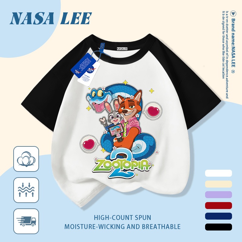 [Giao hàng trong ngày] Áo thun Cotton nguyên chất màu trắng cho trẻ em NASA Áo thun Cotton thoáng khí hoạt hình in hình hợp thời trang 3-16 tuổi bé trai bé gái tay ngắn thông thường