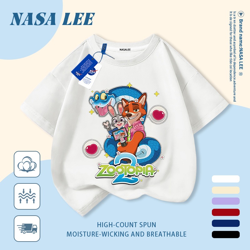 [Giao hàng trong ngày] Áo thun Cotton nguyên chất màu trắng cho trẻ em NASA Áo thun Cotton thoáng khí hoạt hình in hình hợp thời trang 3-16 tuổi bé trai bé gái tay ngắn thông thường