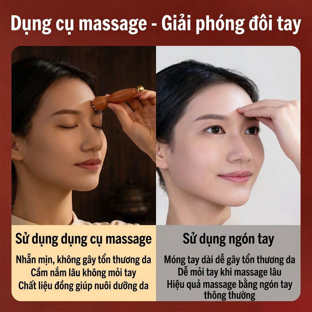 Con lăn massage mặt 6 hạt đồng giúp giảm bọng mắt và hỗ trợ nâng cơ trẻ hóa làn da