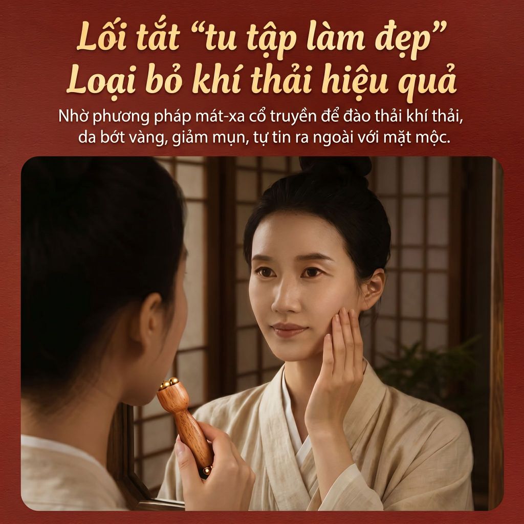 Con lăn massage mặt 6 hạt đồng giúp giảm bọng mắt và hỗ trợ nâng cơ trẻ hóa làn da