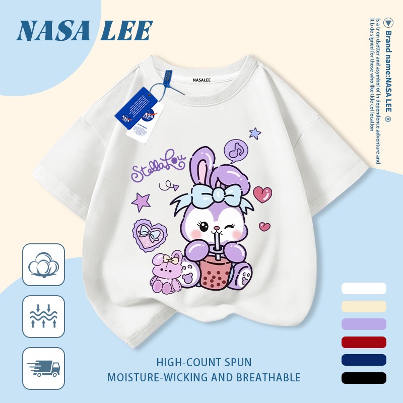 [Giao hàng trong ngày] Áo thun Cotton trắng nguyên chất thoáng khí cho trẻ em NASA Phim hoạt hình Star Dew In hình hợp thời trang 3-16 tuổi Bé trai bé gái tay ngắn thông thường