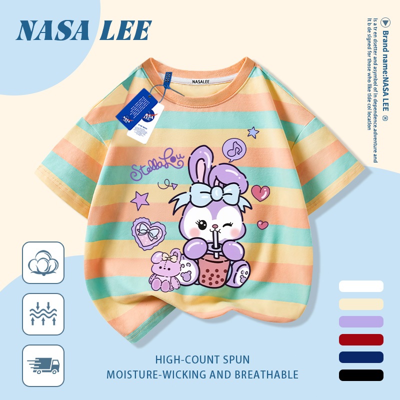 [Giao hàng trong ngày] Áo thun Cotton trắng nguyên chất thoáng khí cho trẻ em NASA Phim hoạt hình Star Dew In hình hợp thời trang 3-16 tuổi Bé trai bé gái tay ngắn thông thường