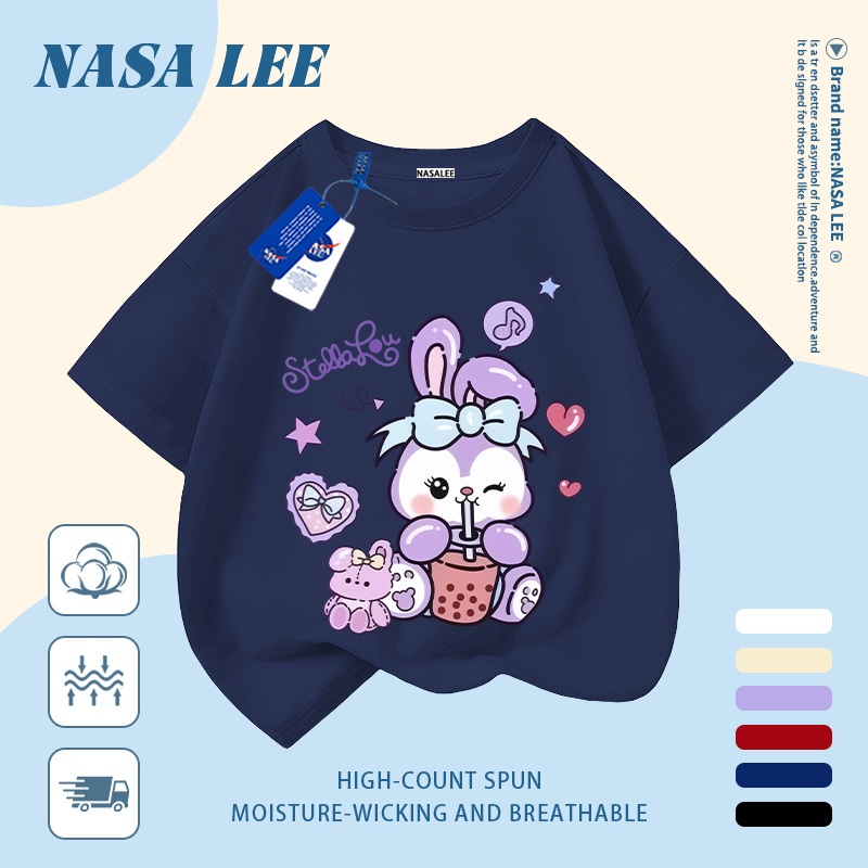 [Giao hàng trong ngày] Áo thun Cotton trắng nguyên chất thoáng khí cho trẻ em NASA Phim hoạt hình Star Dew In hình hợp thời trang 3-16 tuổi Bé trai bé gái tay ngắn thông thường
