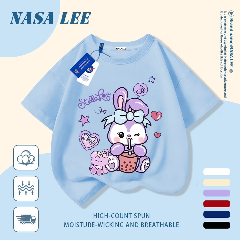 [Giao hàng trong ngày] Áo thun Cotton trắng nguyên chất thoáng khí cho trẻ em NASA Phim hoạt hình Star Dew In hình hợp thời trang 3-16 tuổi Bé trai bé gái tay ngắn thông thường