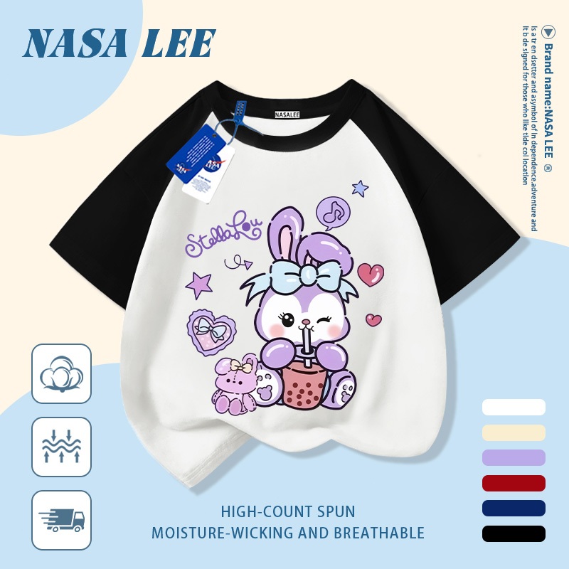 [Giao hàng trong ngày] Áo thun Cotton trắng nguyên chất thoáng khí cho trẻ em NASA Phim hoạt hình Star Dew In hình hợp thời trang 3-16 tuổi Bé trai bé gái tay ngắn thông thường