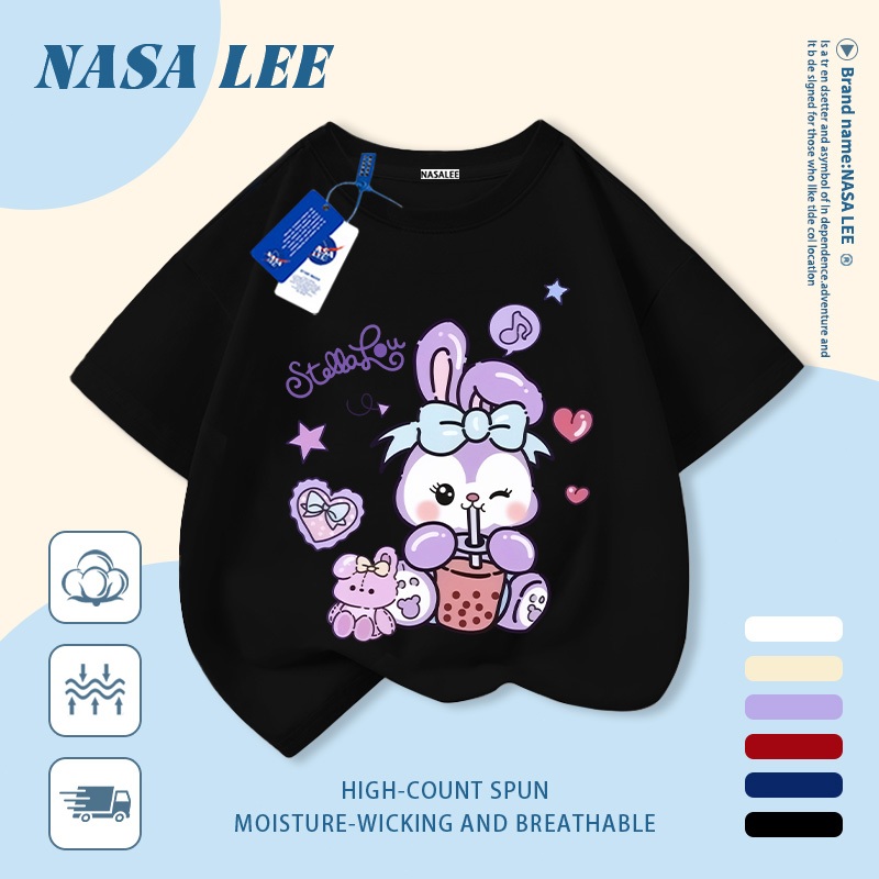 [Giao hàng trong ngày] Áo thun Cotton trắng nguyên chất thoáng khí cho trẻ em NASA Phim hoạt hình Star Dew In hình hợp thời trang 3-16 tuổi Bé trai bé gái tay ngắn thông thường