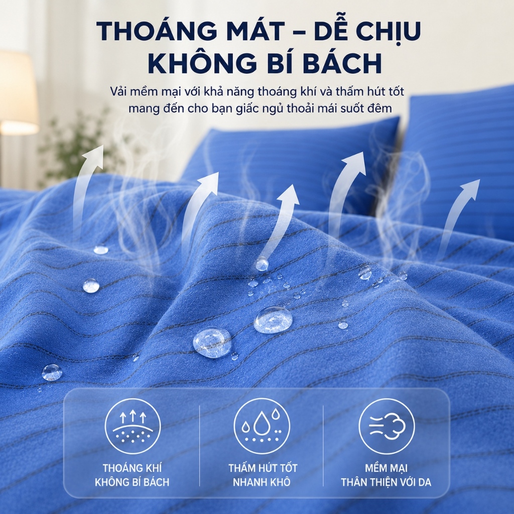 Bộ chăn ga gối sọc xanh 4 trong 1, siêu mềm & thoáng khí