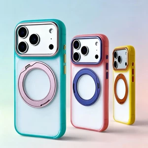 Xoay 360 Chân Đế Nhiều Màu Sắc Có Dây Đeo Tương Thích Cho iPhone 15 Pro Max 16 Pro Max 17 Pro Max Bìa Cứng