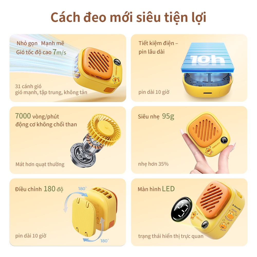 Quạt cổ cầm tay mini Aecooly Click 01 Quạt cầm tay mini cầm tay có thể sạc lại USB