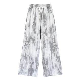 Quần jogger ống rộng nam xám in loang nước dây kéo in chữ, quần suông dài phong cách Hàn dễ phối đồ thu đông