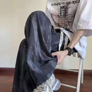 Quần jogger ống rộng nam xám in loang nước dây kéo in chữ, quần suông dài phong cách Hàn dễ phối đồ thu đông