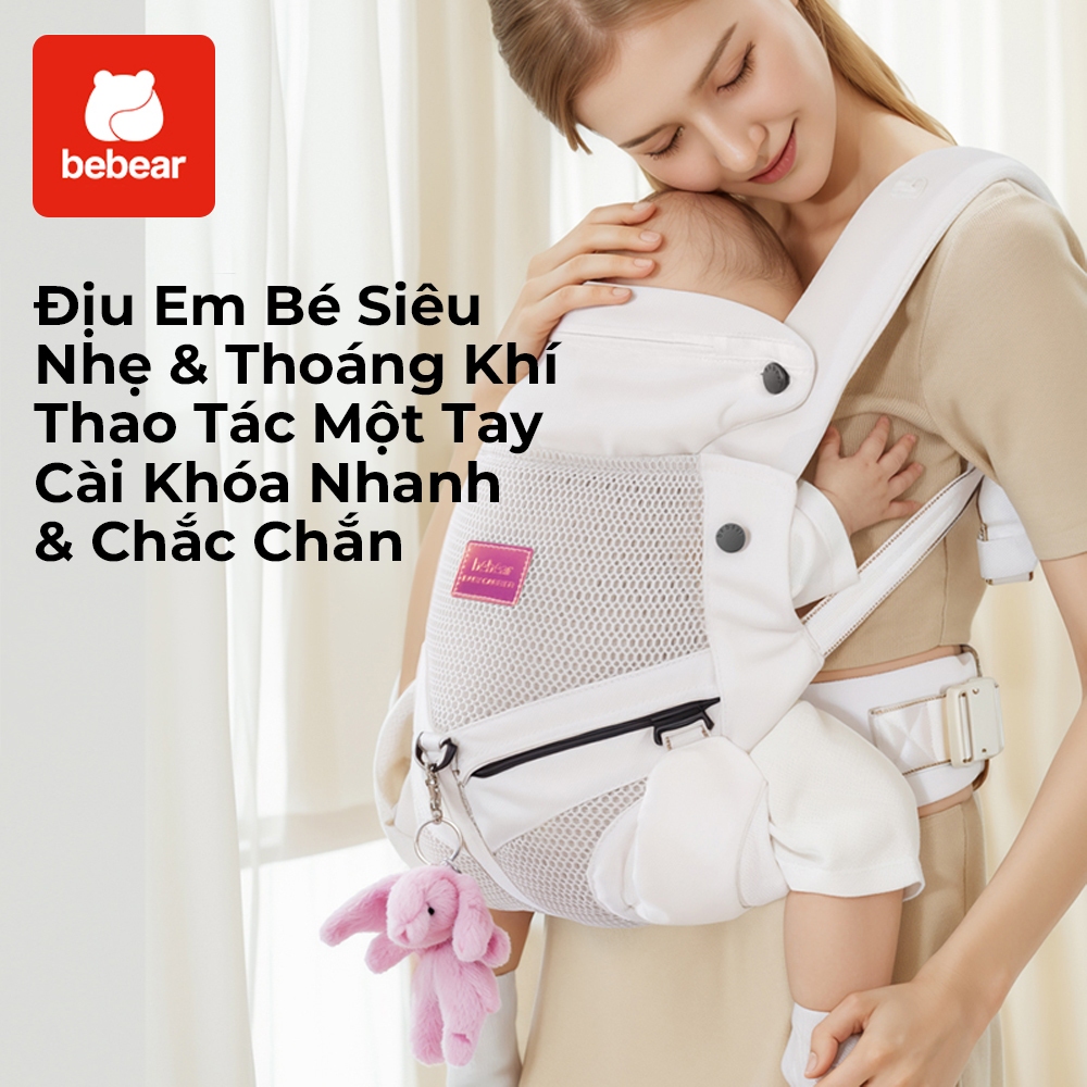 Địu Em Bé Bebear Đa Tư Thế Cao Cấp – Có Đai Eo Chống Gù, Khóa Từ Nam Châm, Thoáng Khí, Dùng Cho Bé Sơ Sinh 0-36 Tháng địu cho bé
