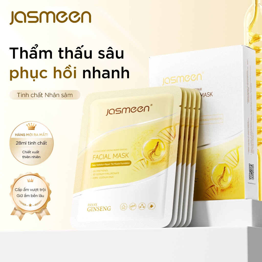 Mặt Nạ Phục Hồi Da - Mặt Nạ Lụa 28ml Tinh Chất, 5 Chiết Xuất Thực Vật, Giảm Mẩn Đỏ, Cấp Ẩm Sâu JASMEEN 1 Hộp 10 Miếng