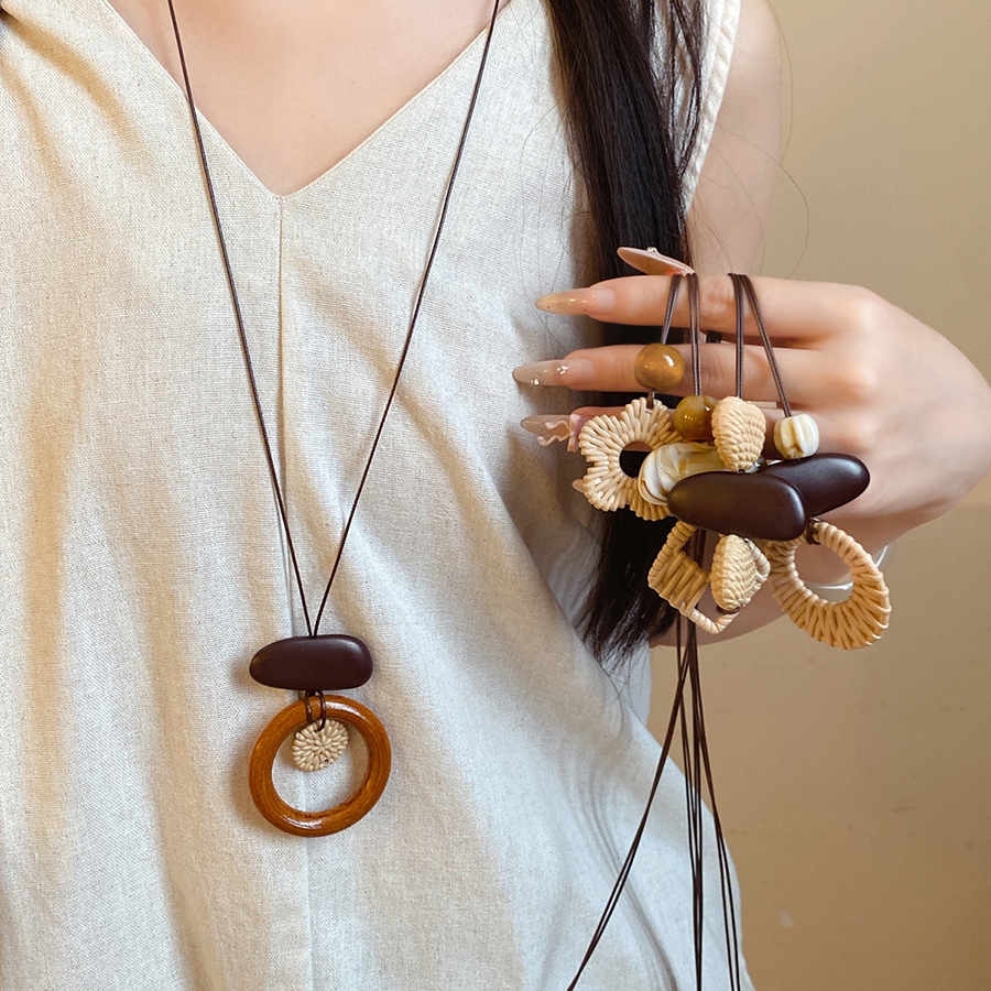 Ánh sáng sang trọng Cao cấp Phong cách tự nhiên Gỗ & Dệt Mặt dây chuyền Vòng cổ dài Thời trang thanh lịch Thích hợp để mặc hàng ngày Kết hợp hẹn hò