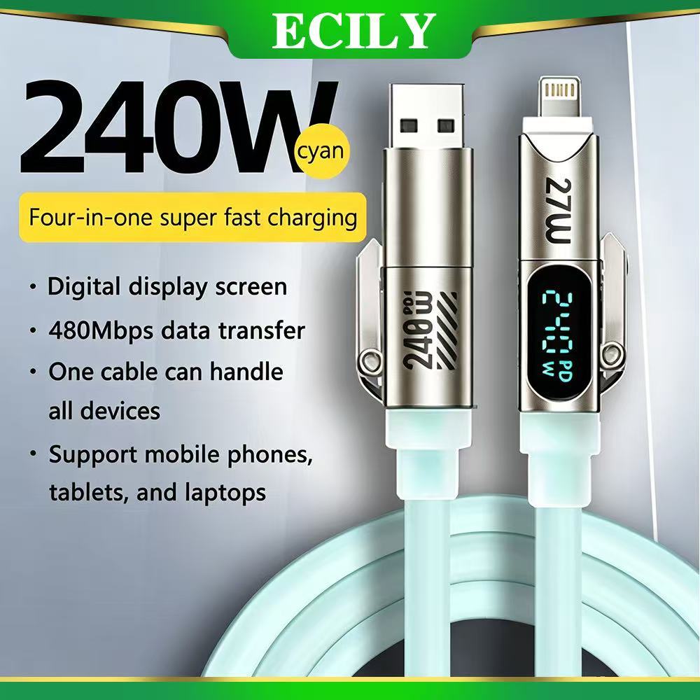Cáp ECILY 240W Type C sang Type C Cáp sạc siêu nhanh có màn hình LED Dây dữ liệu USB sang Type-C cho điện thoại Xiaomi Samsung