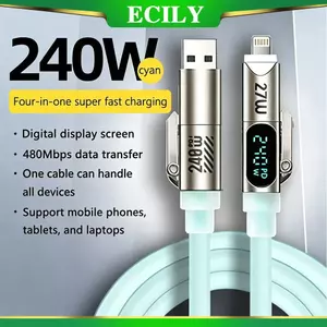 Cáp ECILY 240W Type C sang Type C Cáp sạc siêu nhanh có màn hình LED Dây dữ liệu USB sang Type-C cho điện thoại Xiaomi Samsung