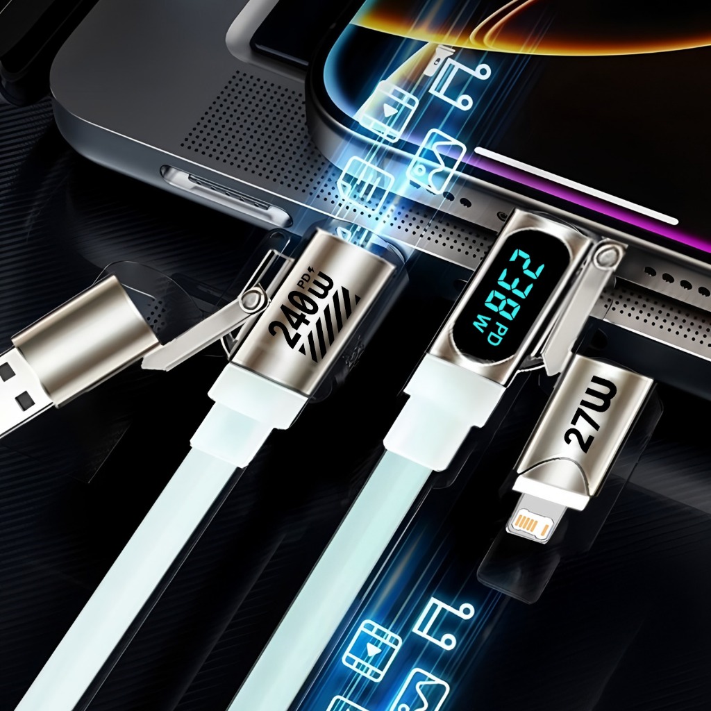 Cáp ECILY 240W Type C sang Type C Cáp sạc siêu nhanh có màn hình LED Dây dữ liệu USB sang Type-C cho điện thoại Xiaomi Samsung