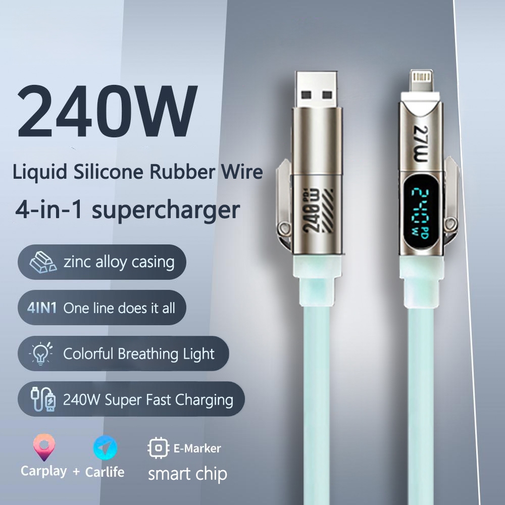 Cáp ECILY 240W Type C sang Type C Cáp sạc siêu nhanh có màn hình LED Dây dữ liệu USB sang Type-C cho điện thoại Xiaomi Samsung