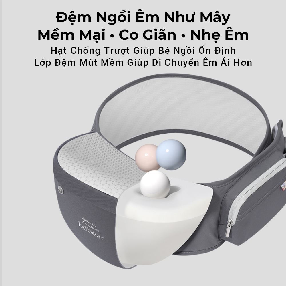 Địu Em Bé Bebear Cao Cấp Có Ghế Ngồi – Chống Đau Lưng, Thu Gọn Nhanh, Chuẩn M-Shape Cho Bé 0-36 Tháng địu cho bé