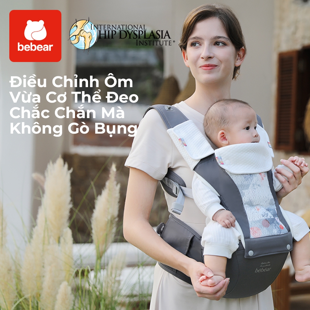 Địu Em Bé Bebear Cao Cấp Có Ghế Ngồi – Chống Đau Lưng, Thu Gọn Nhanh, Chuẩn M-Shape Cho Bé 0-36 Tháng địu cho bé