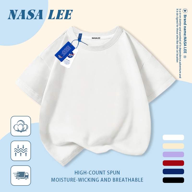 [Giao hàng trong ngày, giao hàng trong 2 ngày] Áo thun màu trắng cho trẻ em NASA, Cotton thoáng khí, thích hợp cho bé trai bé gái 3-16 tuổi, thiết kế tối giản & phong cách phù hợp