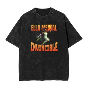 Ella Mental Invincible Nam Thời Trang Mùa Hè Phố Bông Tai Kẹp Rửa In Hình Áo Thun Top