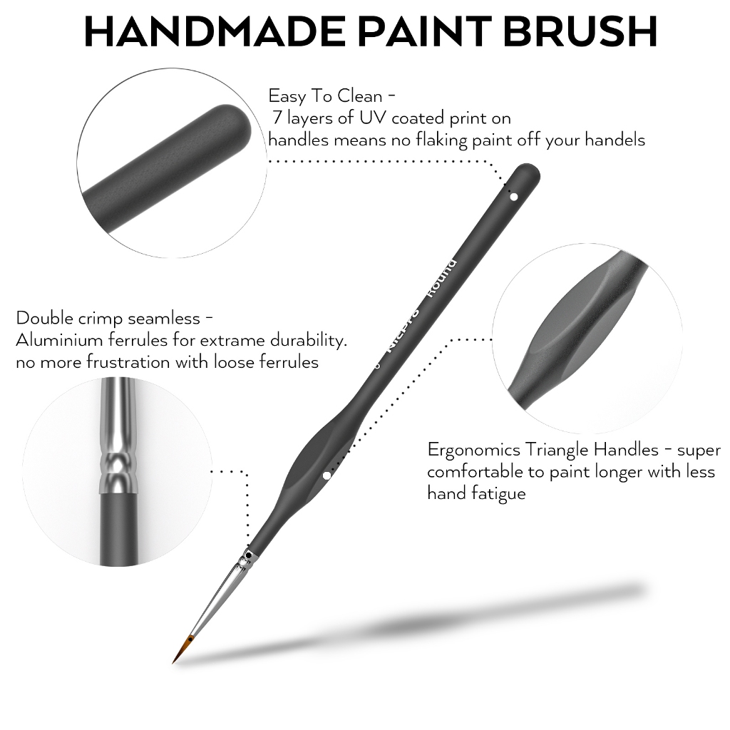 Bộ tranh thu nhỏ Nicpro 15 gói, Bàn chải sơn chi tiết tinh tế cho các mẫu, Dầu màu nước Acrylic, gốm sứ, giày, sơn nghệ thuật theo số - Bộ dụng cụ nghệ sĩ mỏng Giá đỡ Nylon