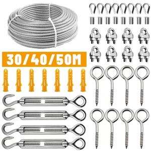 Bộ dây thép không gỉ 2mm Bộ dây thép không gỉ PVC trong suốt được phủ bằng miếng lót tấm mắt Móc khóa cho lều dây phơi quần áo hạng nặng 304