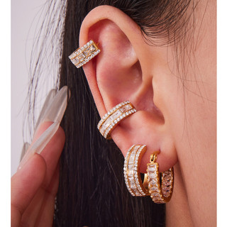 Bông tai vòng Zircon lát hoàn toàn18K Thép không gỉ mạ vàng thật Bling Trang sức thời trang dành cho nữ