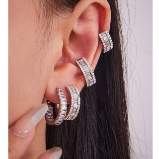 Bông tai vòng Zircon lát hoàn toàn18K Thép không gỉ mạ vàng thật Bling Trang sức thời trang dành cho nữ