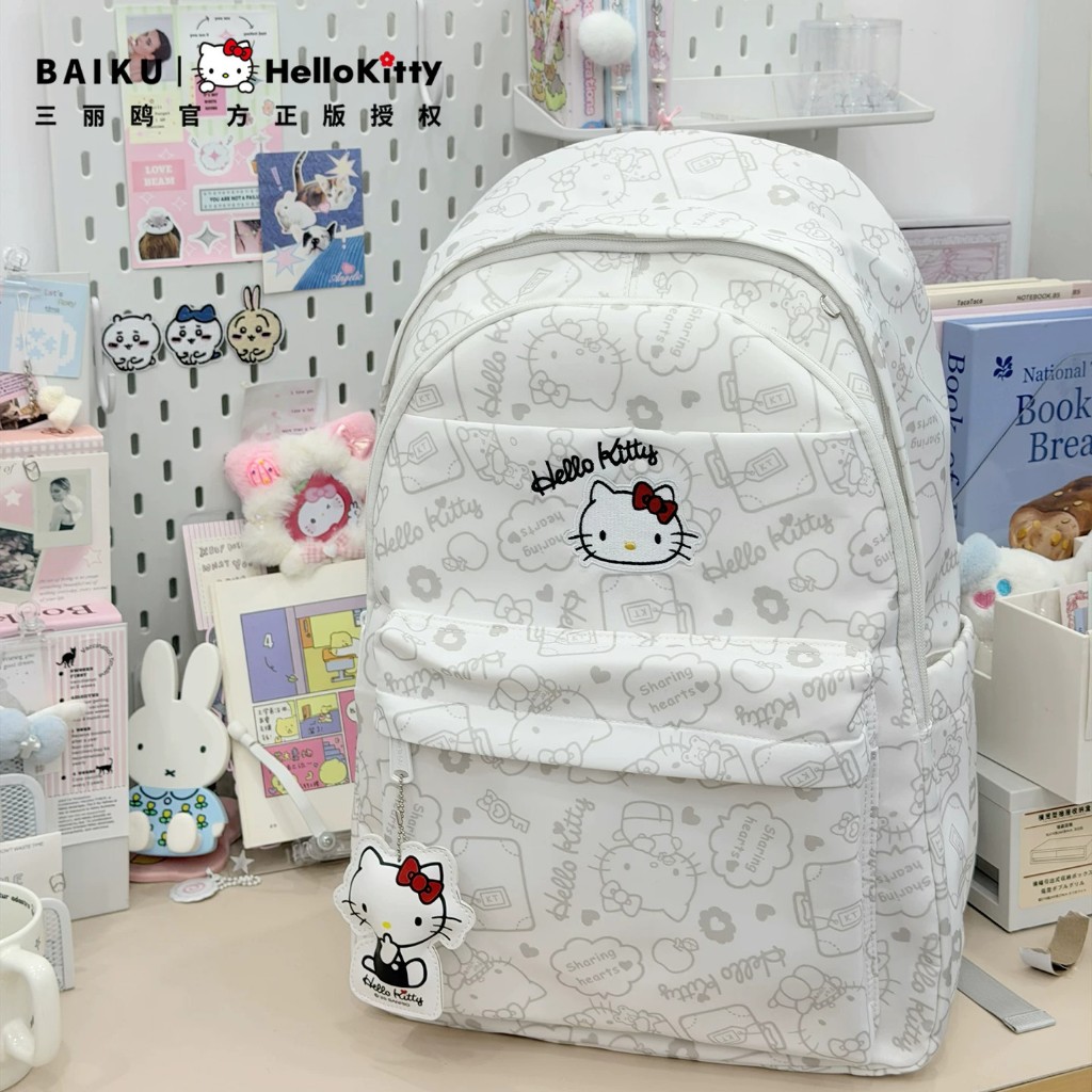 Hellokitty Schoolbag Ba Lô Học Sinh Trung Học Nữ Trung Học Công Suất Lớn Đồng Thương Hiệu Mặt Dây Chuyền Chính Hãng Cao Cấp