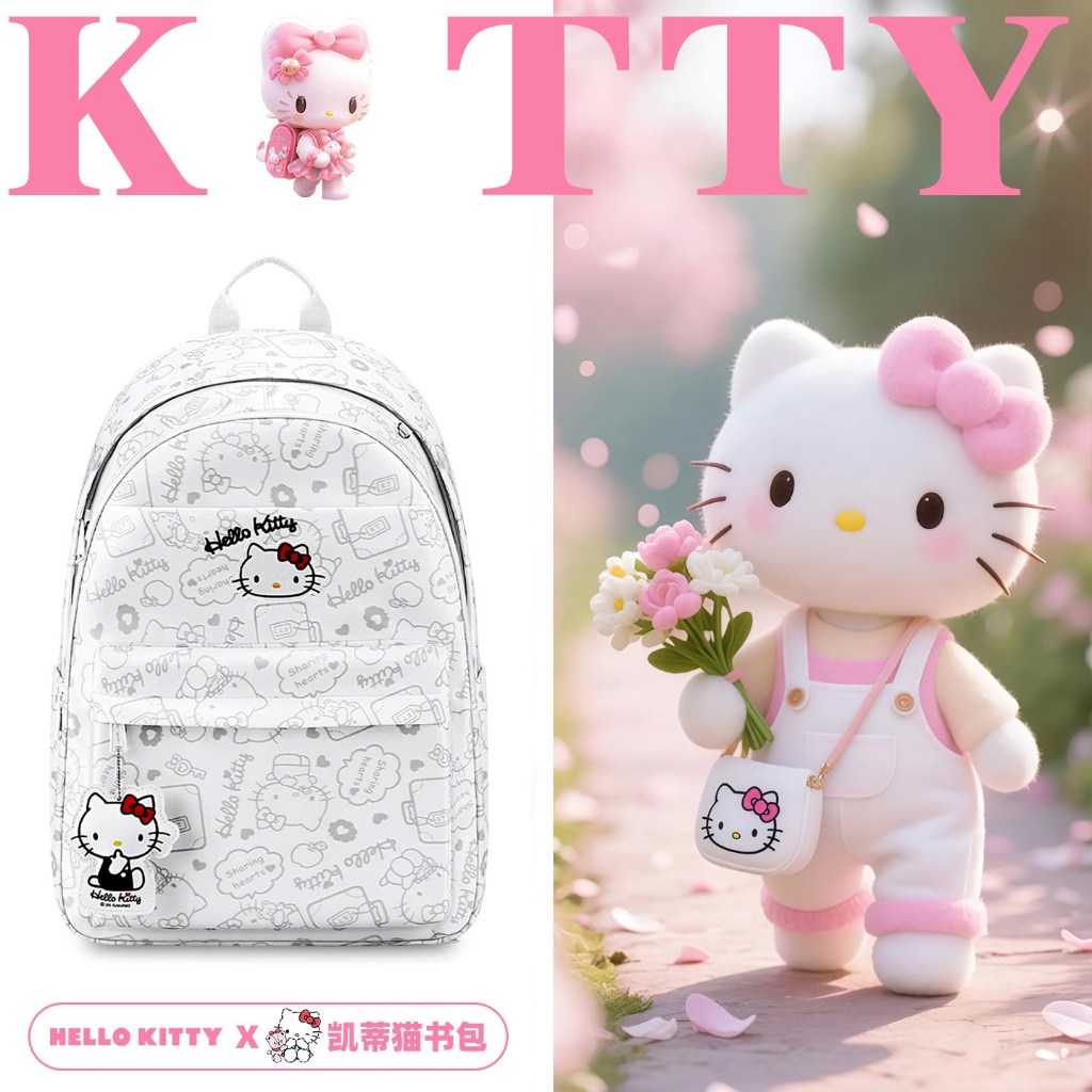 Hellokitty Schoolbag Ba Lô Học Sinh Trung Học Nữ Trung Học Công Suất Lớn Đồng Thương Hiệu Mặt Dây Chuyền Chính Hãng Cao Cấp