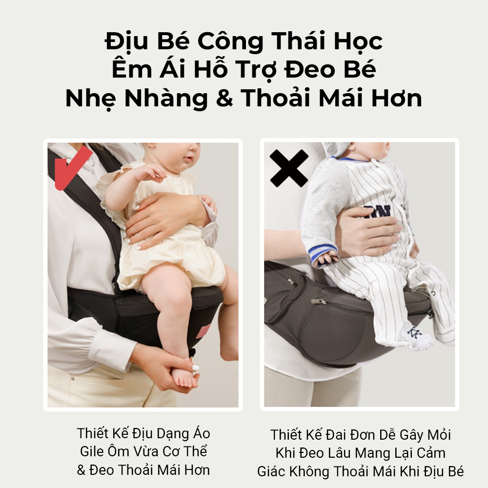 Địu Em Bé Bebear Có Ghế Ngồi Cao Cấp – Chống Tụt Chống Đau Lưng, Địu Ngồi Chuẩn M Cho Bé 0-36 Tháng địu cho bé