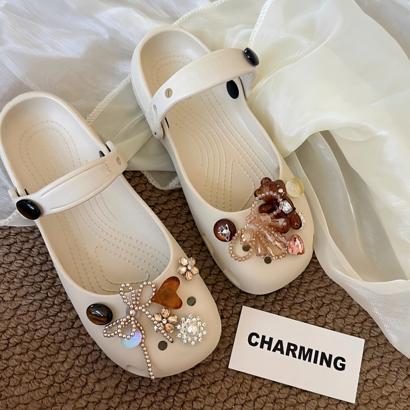 Phụ Nữ Bé Gái Tắc Sandal Giày DIY Quyến Rũ Phong Cách Dễ Thương Tan Nơ Mặt Dây Chuyền Nút Lỗ Giày Trang Trí Bộ Phụ Kiện Quà Tặng