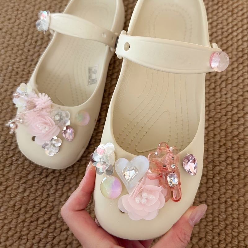 Phụ Nữ Bé Gái Tắc Sandal Giày DIY Quyến Rũ Phong Cách Cổ Tích Hoa Xanh Mặt Dây Chuyền Nút Lỗ Giày Trang Trí Bộ Phụ Kiện Quà Tặng