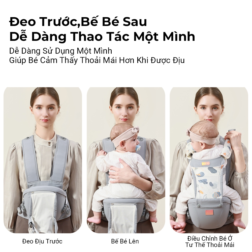 Địu Em Bé Bebear V28 Cao Cấp Có Ghế Ngồi–Chống Đau LưngThoáng Khí, Chuẩn M-Shape Cho Bé 0-36 Tháng địu cho bé