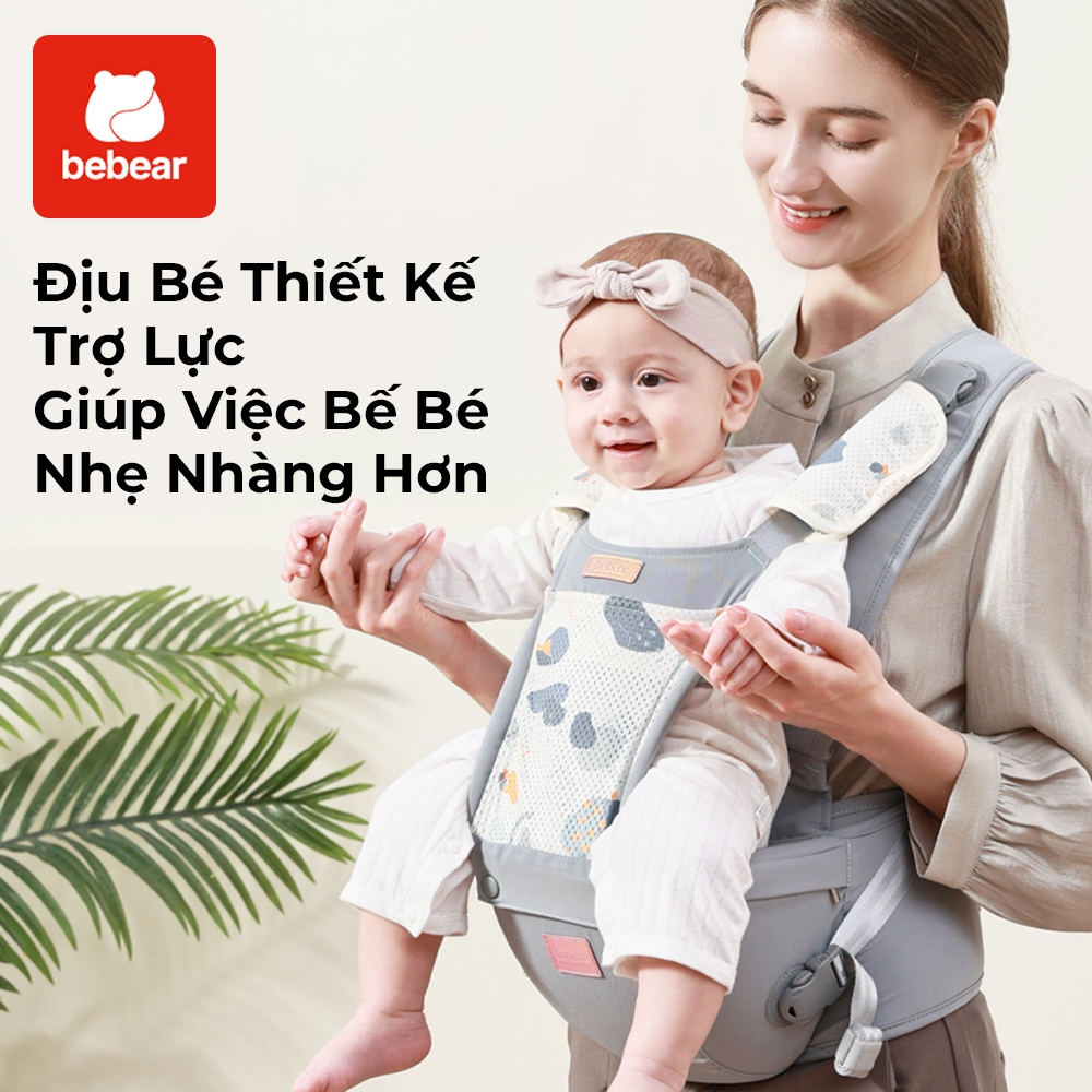 Địu Em Bé Bebear V28 Cao Cấp Có Ghế Ngồi–Chống Đau LưngThoáng Khí, Chuẩn M-Shape Cho Bé 0-36 Tháng địu cho bé