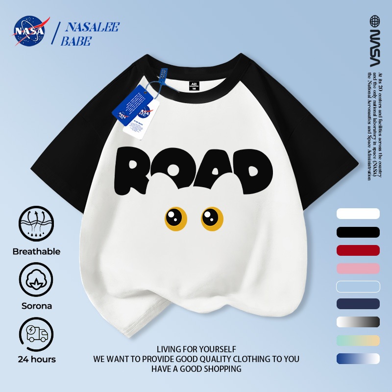 [Hàng có sẵn Vận chuyển nhanh] NASA Creative Cat Children Áo ngắn tay mùa hè Cotton nguyên chất thoáng khí vừa lớn Trẻ em in hình vui nhộn